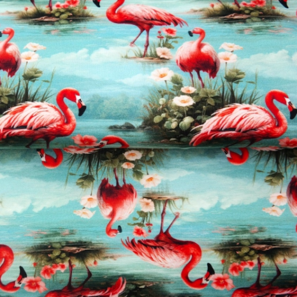Jersey Baumwolle Red Flamingo von Stenzo | Meterware
